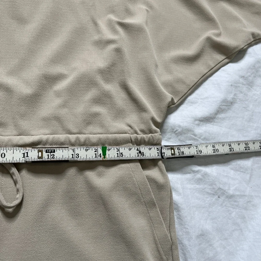 Lafayette 148 New York Drawstring Waist Dress Medium Beige V-Neck Dolman Pockets - Picture 10 of 12